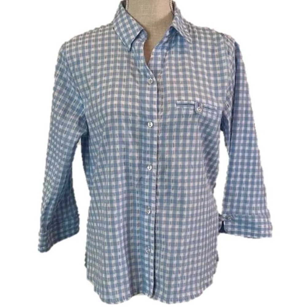 ALLISON DALEY Blue Check Petite Top - 10P